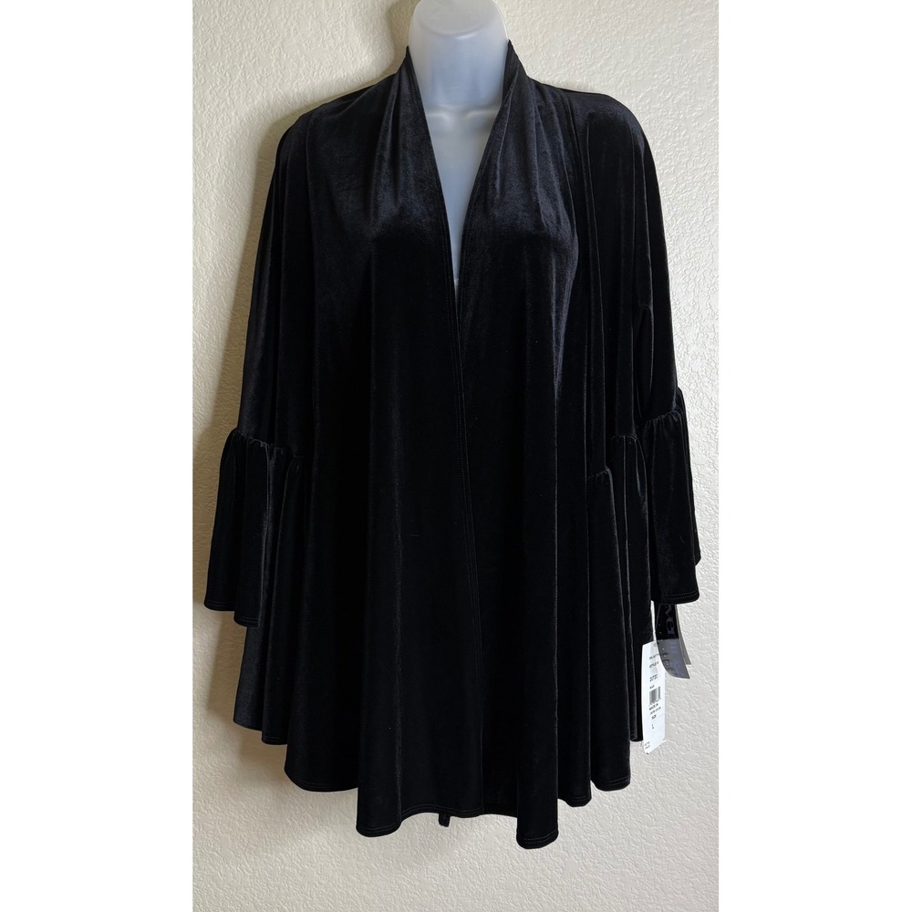 MSK Womens L Cardigan Black Velvet Bell Sleeve Evening Open Front Whimsigoth NEW